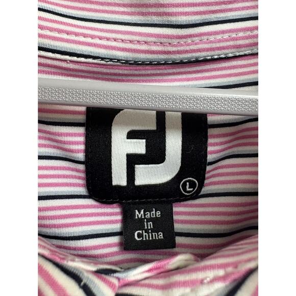 FootJoy Golf Polo Shirt Men's Large Pink Black White Stripe Performance Stretch - Picture 3 of 5